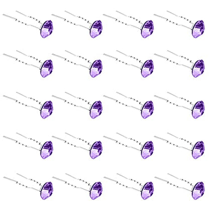QIUTIMIY 20 Pack (Violet) Rhinestone Hair Pins Crystal Hair Clips for Bridal Wedding Women Hair Jewelry Accessories, with Clear Container - color: Rhinestone-Violet