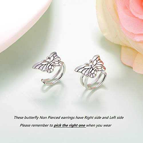 Birthday Gifts 925 Sterling Silver Ear Cuff Non Pierced Fake Cartilage Cuffs Huggie Earrings for Women Girls - Set of 2 - style: Butterfly