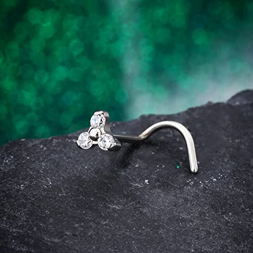 20G Grade 23 (G23) Titanium Screw Nose Studs Ring S-Shaped Diamond Cubic Zirconia Flower Bone Piercing Jewelry