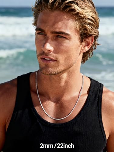 PROSTEEL Stainless Steel Flat Box Link Chain Necklace for Men | Silver/Black/18K Gold Plated,2/3/4/5/6/7/8mm Width Chain with Strong Lobster Clasp/Waterproof Men Women Jewelry with Gift Box - size: 22 inch(55cm), style: 2mm-Elegant Silver