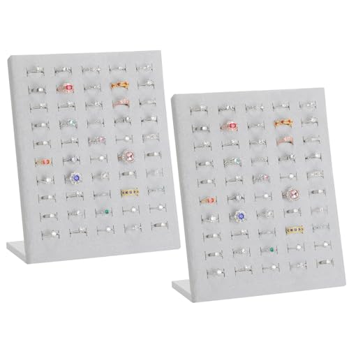 KUKUVR 2 Pcs Velvet L-Shaped Ring Earring Holder Display Stand (Grey) | 50 Slots, Jewelry Organizer Case Tray, For Women & Selling Show - color: Grey