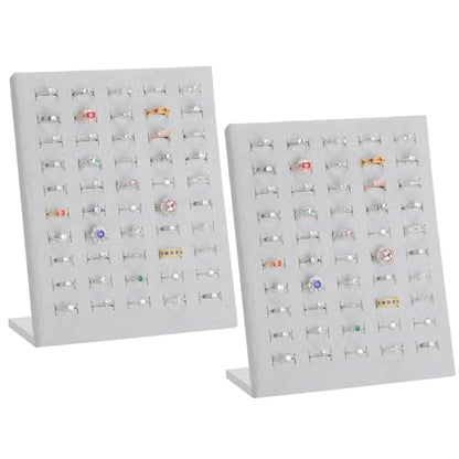 KUKUVR 2 Pcs Velvet L-Shaped Ring Earring Holder Display Stand (Grey) | 50 Slots, Jewelry Organizer Case Tray, For Women & Selling Show - color: Grey