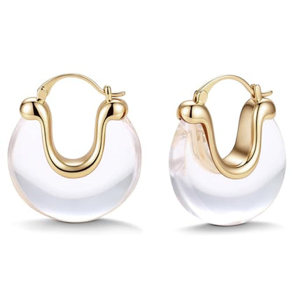 Chunky Gold Resin Hoop Earrings Leverback Statement Huggie Hoops Dangle Drop Dressy Earring Prom Festival Vacation Jewelry for Women - color: Clear, size: Drop