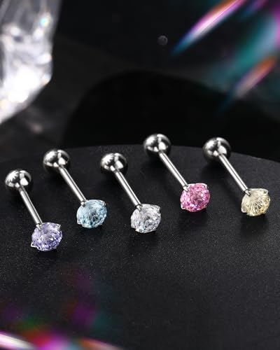 G23 Solid Titanium Tongue Ring Barbell 14G Firework CZ Bar Tongue Rings Surgical Steel Toungue Piercing - color: Pink
