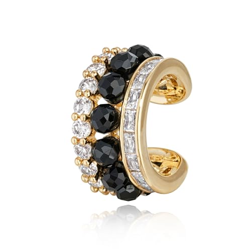 Ear Cuffs Non Piercing for Women 14K Gold Plated Ear Cuff Earrings Colorful Cubic Zirconia Paved Trendy Cartilage Earring Jewelry | Single - color: Black Spinel
