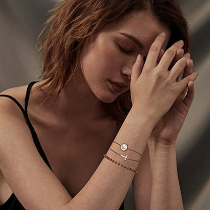 LOYATA Chain Bracelet Gold Link 14K Gold Plated Dainty Pearl Bracelet Simple Jewelry Gift for Women - style: Bead Ball