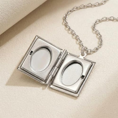 Photo Book Locket Necklace for Women Charm Choker Pendants that Holds Pictures Memorial Jewelry - color: Scottish Thistle