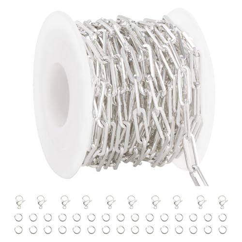 GTVOODX Silver Plated Chunky Paperclip Chain Roll for Women Jewelry Making | 4 Meters Stainless Steel Handmade Paper Clip Chains Spool Bulk for Bracelet Necklace Crafts with Lobster Clasps Jump Rings - color: Silver Thick Paperclip Chains