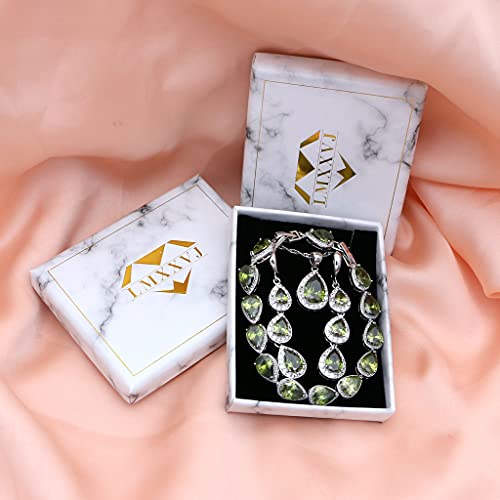 LMXXVJ Necklace Long Earrings Bracelet Set, White Gold Plated Created Blue Sapphire Jewelry Set Wedding Party Gift Jewelry for Women Bridal Bridesmaid - color: Olive Green