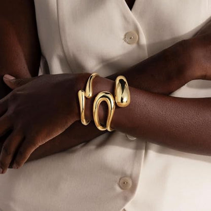 M MOOHAM Chunky Gold Bangle Bracelets for Women, Dainty 14k Gold-Plated Thicker Statement Bangles Twist Cuff Bracelet Set Stack for Women Non Tarnish Trendy Jewelry Gifts - color: 05. Open Bangles-2PCS