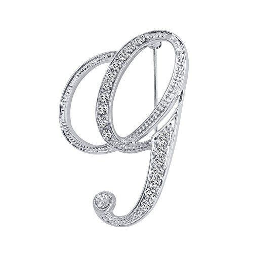 A-Z 26 Letters Pins Brooches Silver Plated Metal Broaches Pins-Clear Crystal Initial Breastpin - color: 1pcs-G