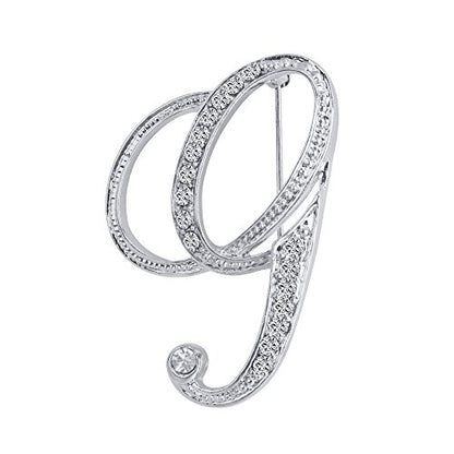 A-Z 26 Letters Pins Brooches Silver Plated Metal Broaches Pins-Clear Crystal Initial Breastpin - color: 1pcs-G