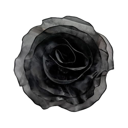 10inch Extra Large Flower Brooch Pin for Women Fashion Dainty Organza Satin Fabric Big Camellia Brooches Lapel Pins Wedding Dance Party Dress Accessories Exaggerated Jewelry Gift - color: 10 inch Black