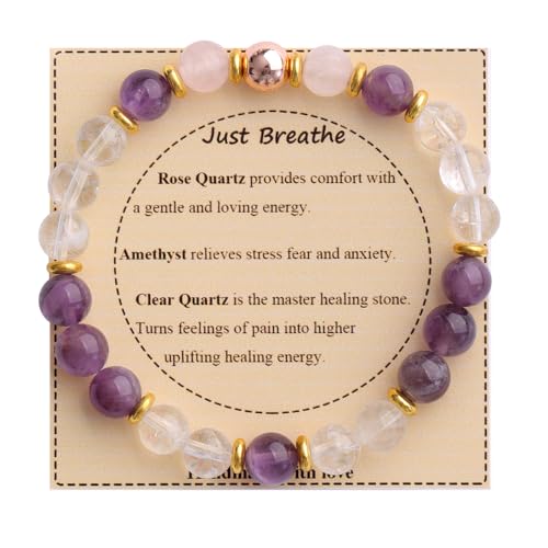 KSQS Healing Stone Bead Bracelet for Women, Natural Gemstones Balance Protection Bracelet, Spiritual Crystal Beads Bracelet Anxiety Relief with Meaning Card - color: Just Breathe