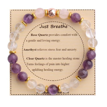 KSQS Healing Stone Bead Bracelet for Women, Natural Gemstones Balance Protection Bracelet, Spiritual Crystal Beads Bracelet Anxiety Relief with Meaning Card - color: Just Breathe