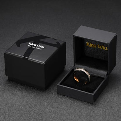 King Will Mens Tungsten Carbide Wedding Band with Groove Design | 6/7/8mm Width, Grooved, Comfort Fit, Everyday Wear - color: Black&Gold&Silver-6mm