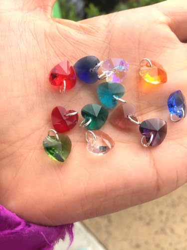 1 Set Dangle Birthstone Charm Drops 10mm Valentine Love Heart Crystal Beads Silver Plated Open Jump Rings (12pcs) - size: Heart charm with jump rings (1 Set/12pcs)