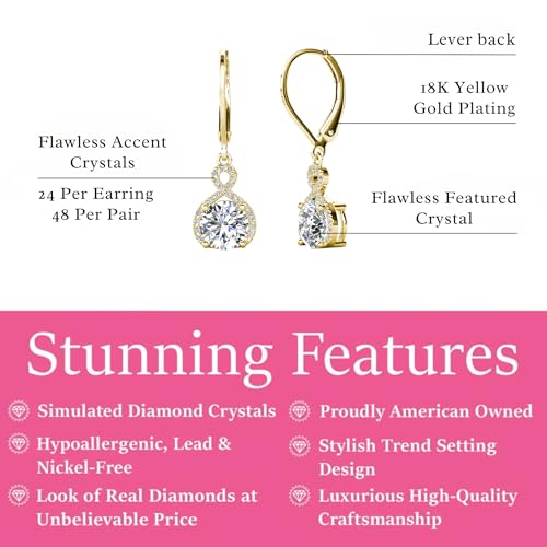 Cate & Chloe Alessandra 18k Gold-Plated Dangle Earrings for Women with Simulated Diamond Crystals | Hypoallergenic Earring Jewelry Gift for Her on Mother’s Day, Birthday, Wedding - color: Yellow Gold