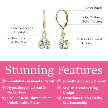 Cate & Chloe Alessandra 18k Gold-Plated Dangle Earrings for Women with Simulated Diamond Crystals | Hypoallergenic Earring Jewelry Gift for Her on Mother’s Day, Birthday, Wedding - color: Yellow Gold