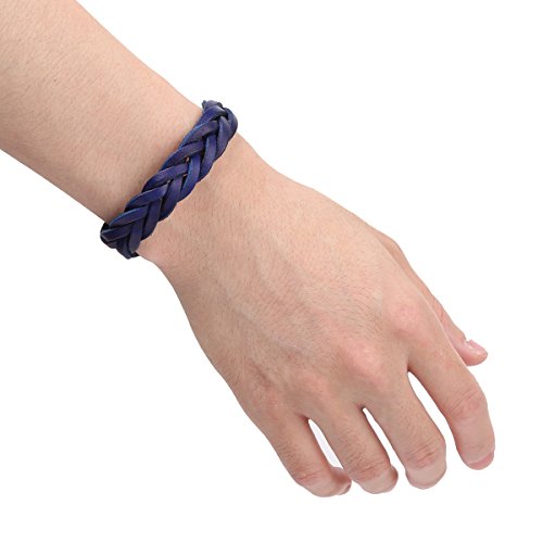 CCBFY Genuine Leather Bracelet Braided Sporty Wide Wristband Punk Jewelry for Men Women - color: 1 Piece - Blue