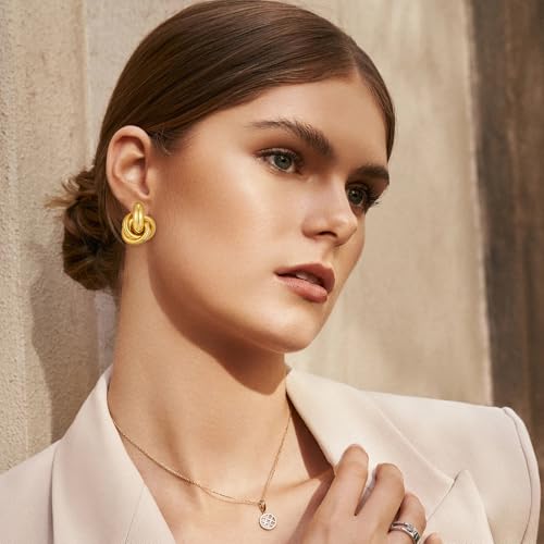 Gold Geometric Clip On Earrings for Women Chunky Gold Knot Link Clip Earrings Trendy Jewelry - color: Gold-B