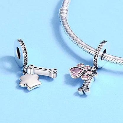 Dog Paw Charm for Charms Bracelet Pink Crystals Paved Dangle Charms Birthday Jewelry Gifts for women - style: dog charm