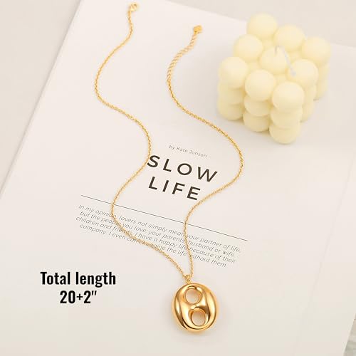 18k Gold Plated Chain Link Necklace for Women, Baroque Pearl/Compass Pendant Necklace - color: Coffee Bean