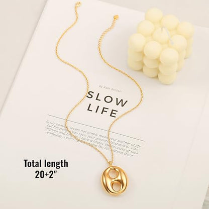 18k Gold Plated Chain Link Necklace for Women, Baroque Pearl/Compass Pendant Necklace - color: Coffee Bean