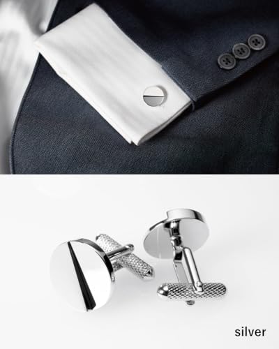 [TAVARAT] Cufflinks for Men cuff links mens classic round shape Black Silver Light Gold Tps-177 - style: silver (Tps-179)