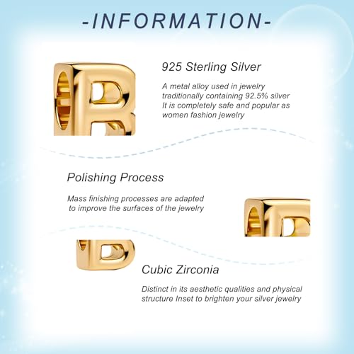 Gold Letter Charms A-Z for Bracelets 925 Sterling Silver Alphabet Initial Charms Beads Jewelry Gifts for Women - color: B