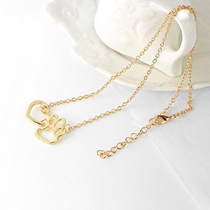 Sisadodo Paw Print Necklace for Women Girls Dog Cat Pet Footprints Choker Necklace Jewelry for Birthday Christmas Gifts Gold