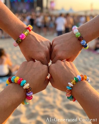 4 Pcs Chunky Beaded Bracelets for Women | Adjustable Colorful Resin Beads Bracelets Stretch Beaded Bracelet Boho Summer Beach Vacation Jewelry Gift - color: Color 4