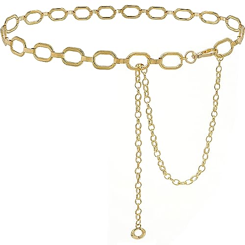 Women's Chain Belt Metal Waist Belt Chunky Belly Link Belt - color: 23028 Gold, size: XL: 59 in