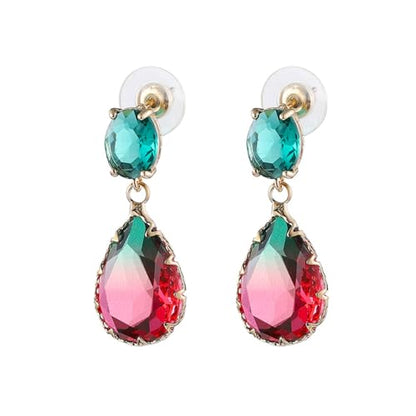 Crystal Earrings CXUEMH Teardrop Earrings for Women Blue and Green Dangle Earrings Elegant Earrings for Prom Emerald Green Earrings Formal Jewelry Crystal Drop Earrings - color: green and red