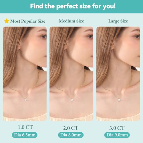 1CT D Color VVS1 Certified Moissanite Solitaire Necklace, 925 Sterling Silver Hypoallergenic Pendant with 18+2" Adjustable Tarnish Resistant Box, Heart Shaped Back & Engravable Personalized Jewelry Nickel Free Everyday Wear Diamond Alternative Jewelry for
