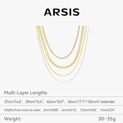 ARSIS 18K Gold Plated Herringbone Necklace Snake Chain Choker Dainty Layered Hypoallergenic Jewelry Gift for Women - color: Gold Multi-Layer