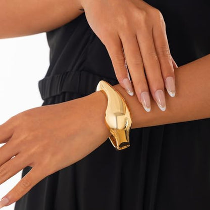 Elegance 11 designs Gold Plated Cuff Bangle Bracelets For Women Trendy Hinged Cuff Open Wide Chunky Gold Bracelet Minimalist Bangle Jewelry Gift - color: Gold Wide Teardrop