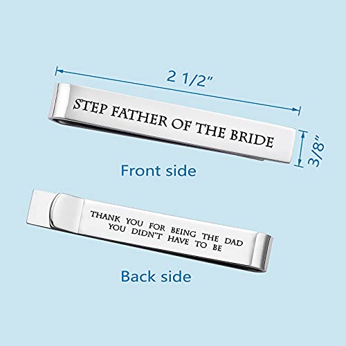 Father of the Bride and Groom Gifts - Wedding Tie Clips for Groomsmen From the Bride - Stainless Steel Tie Bars - color: Step Father of The Bride - White