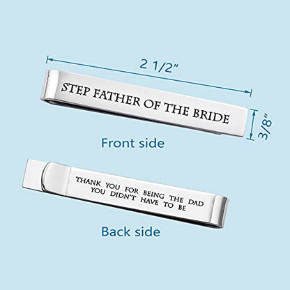Father of the Bride and Groom Gifts - Wedding Tie Clips for Groomsmen From the Bride - Stainless Steel Tie Bars - color: Step Father of The Bride - White