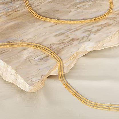 CHESKY 14K Gold Plated Silver Dainty Satellite Choker Necklace for Women | Layered Beaded Chain Necklace, Thin Choker Jewelry, Dainty Gold necklace, Minimalist Trendy Jewelry, Daily Gift for Women - style: 3beads-gold