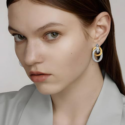 Gold Geometric Clip On Earrings for Women Chunky Gold Knot Link Clip Earrings Trendy Jewelry - color: Two Tone-A