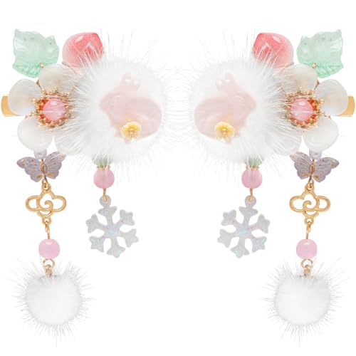 A Pair Wedding Hair Clips, Handmade Floral Design Alligator Crystal Hair Clips Pearl Barrettes, Rhinestones Flower Clips Pearl Headpieces Hair Pins Hair Accessories for Women Girls (White&Pink) - color: White&Pink