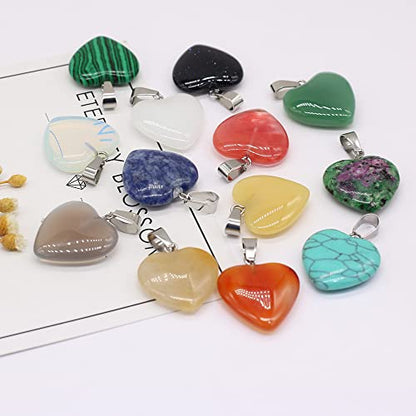 LHJ 20 Pcs Natural Stone Pendants Heart Shape Crystal Quartz Agate Charms for Jewelry Making Necklace Bracelet - color: Heart B