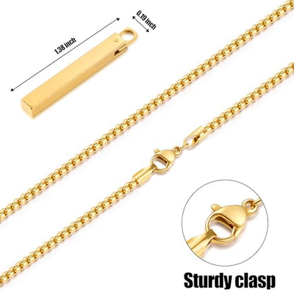 Fiusem Pendant Necklace for Men, Stainless Steel Bar Chain | Silver Tone/14k Gold Plated/Black Mens Pendant Necklaces with 2.5mm Box Chain, Jewelry Gifts 18-28 Inch - color: gold, size: 18 Inches, style: Clasp Rectangle