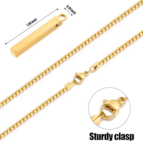 Fiusem Pendant Necklace for Men, Stainless Steel Bar Chain | Silver Tone/14k Gold Plated/Black Mens Pendant Necklaces with 2.5mm Box Chain, Jewelry Gifts 18-28 Inch - color: gold, size: 24 Inches, style: Clasp Rectangle