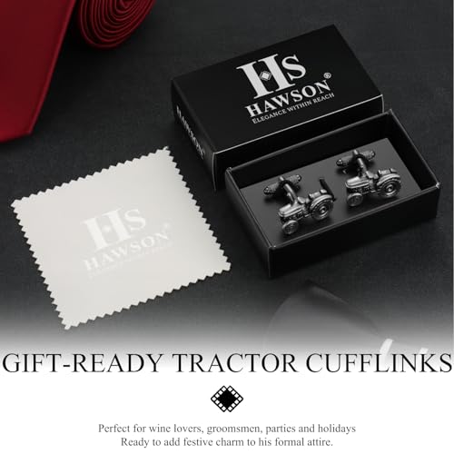 HAWSON Various Unique Cuff Links Mens, Animal/Tactical/Music/Holiday/Cufflinks, Themed Wedding Dinner Party Gift Suit Accessories - style: Tractor
