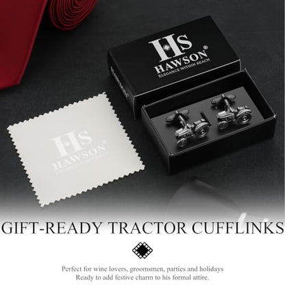 HAWSON Various Unique Cuff Links Mens, Animal/Tactical/Music/Holiday/Cufflinks, Themed Wedding Dinner Party Gift Suit Accessories - style: Tractor