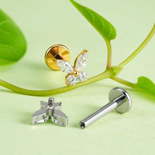 16G 6mm 8mm ASTM F136 Titanium Cartilage Piercing Jewelry Stud for Tragus Helix Conch Flat - color: Mini Butterfly - Tit