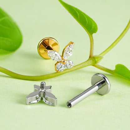 16G 6mm 8mm ASTM F136 Titanium Cartilage Piercing Jewelry Stud for Tragus Helix Conch Flat - color: Mini Butterfly - Tit