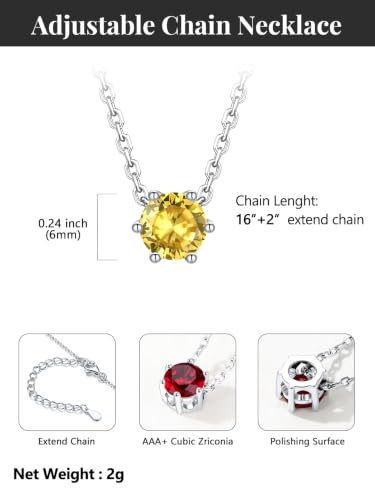Silvora Heart/Round Birthstone Necklace for Women, Sparkling Crystal Pendant, Dainty Birth Month Jewelry, Adjustable 16"+2" Chain - color: Silver, style: November Round